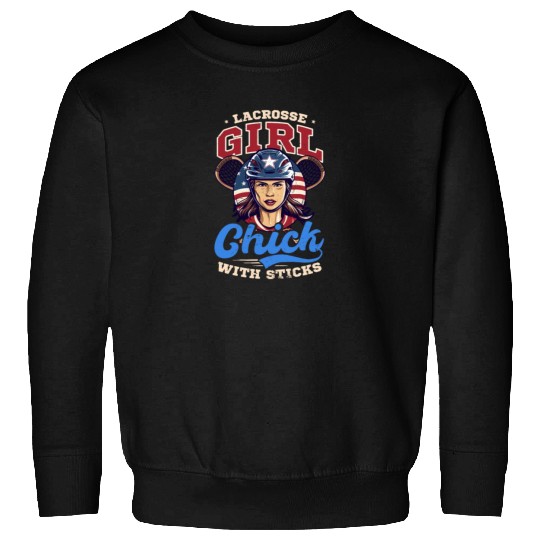 4th Of July Lacrosse Lacrosse Girl Chick With Stic Sweatshirts