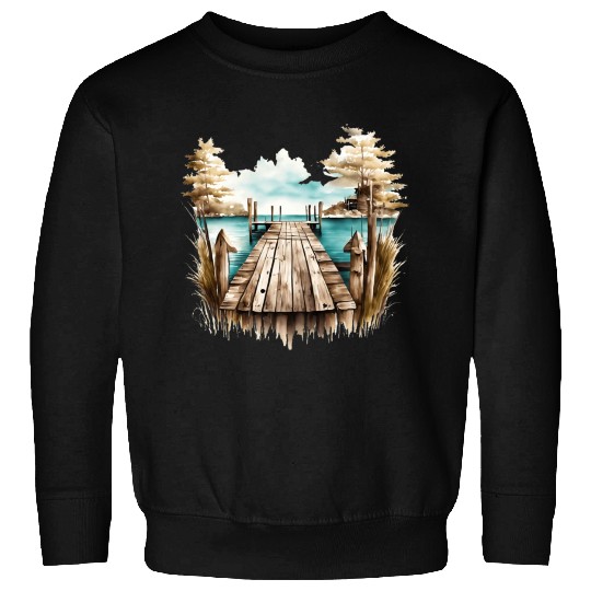 Wooden Dock By A Peaceful Lake Sweatshirts