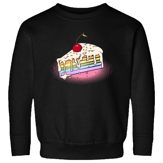Piece of rainbow cake with cherry in comic style Sweatshirts
