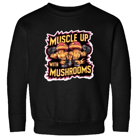 Muscle Up Mushroom Vintage Neon Line Comic Retro Sweatshirts