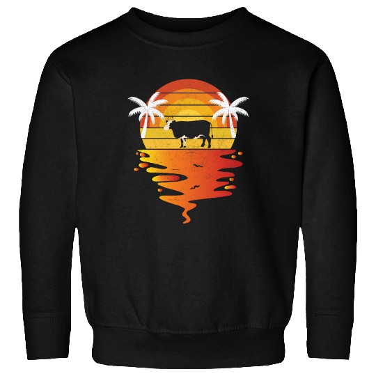Sunset Cow and Palm Tree Scene Sweatshirts