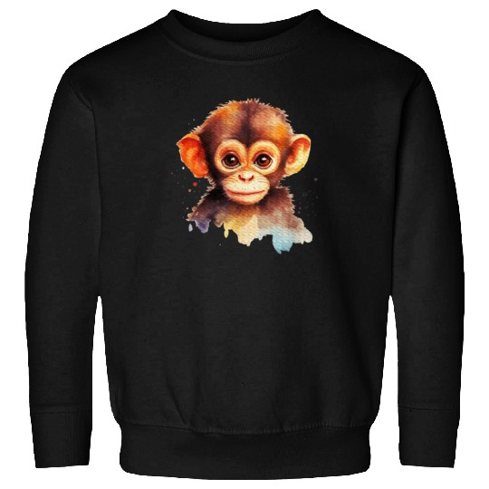 Baby Monkey Watercolor Portrait Chimp Ape Graphic Sweatshirts