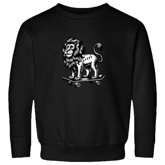 Lion big cat skateboarder classic style black Sweatshirts