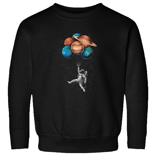 Astronaut Floating with Planets Balloons in Space Sweatshirts