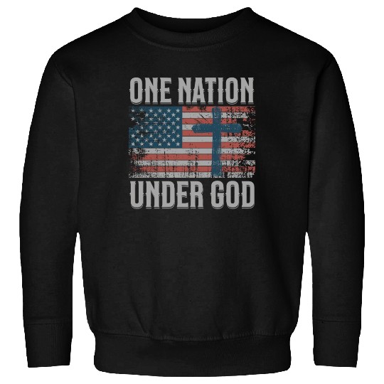 One Nation Under God Retro US Flag Christian Cross Sweatshirts