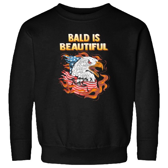 Bald Is Beautiful US Flag Eagle 4th Of July Funny Sweatshirts
