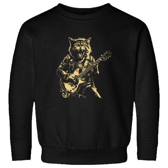 Meow Cat Playing Guitar Instruments Cartoon Sweatshirts