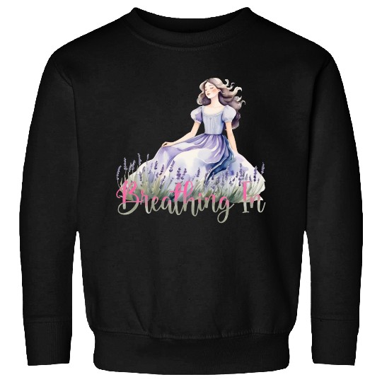 Girl in Lavender Dress Relaxing in Flower Field Sweatshirts