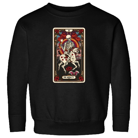Skeleton on Unicorn Tarot Card Audacity Tarot Sweatshirts