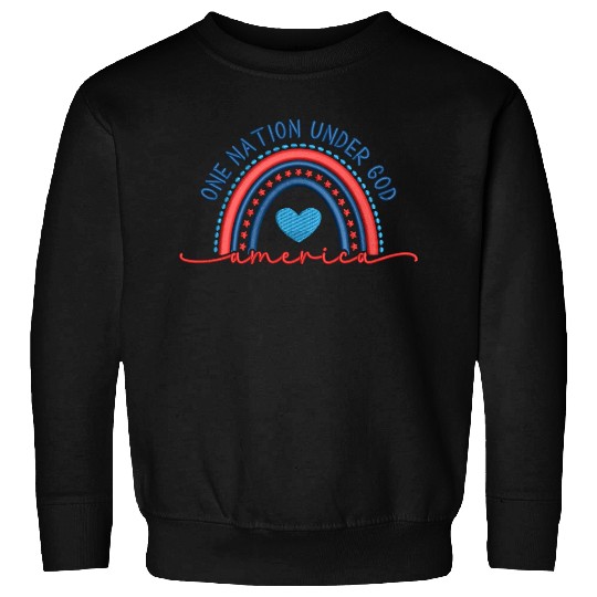 One Nation Under God Rainbow Embroidery Effect Sweatshirts