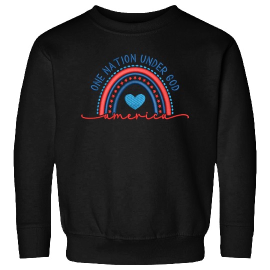 One Nation Under God Rainbow Embroidery Effect Sweatshirts
