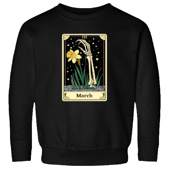 March Gothic Tarot Card - Daffodil Flower & Skelet Sweatshirts