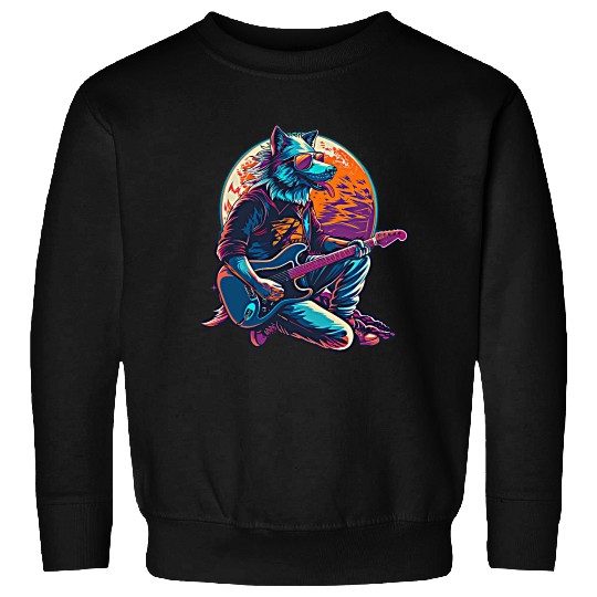 Blue Wolf Moon Guitar Player Retro Sunglasses Sweatshirts