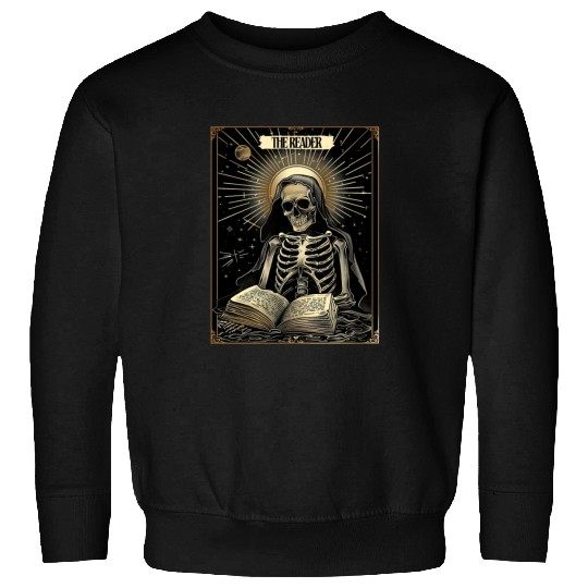 The Reader Skeleton Book Lover Tarot Card Reading Sweatshirts