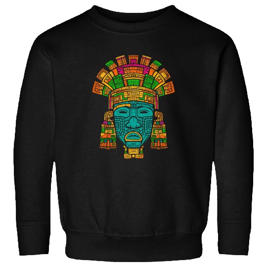 Aztec God Ancient Mythology Tlaloc Mask Vibrant Sweatshirts