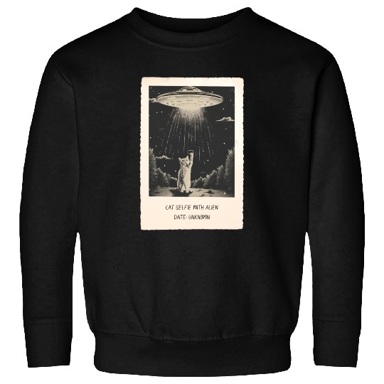 Cat Ufo Meme Funny Surprised Scared Cat Selfie Sweatshirts