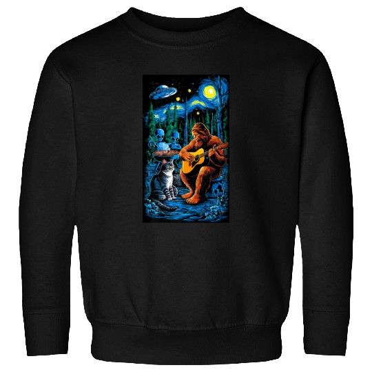 UFO Bigfoot Sasquatch Camping Playing Sweatshirts