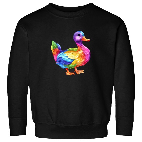 Duck Rainbow Colorful Feathered Duck Illustration Sweatshirts