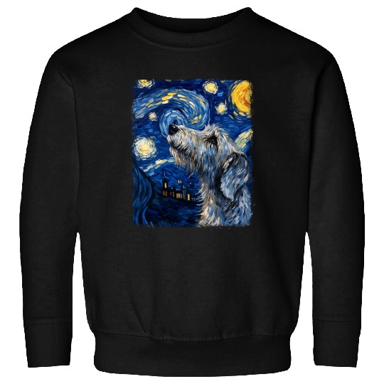 Irish Wolfhound Dog Starry Night Painting Sweatshirts