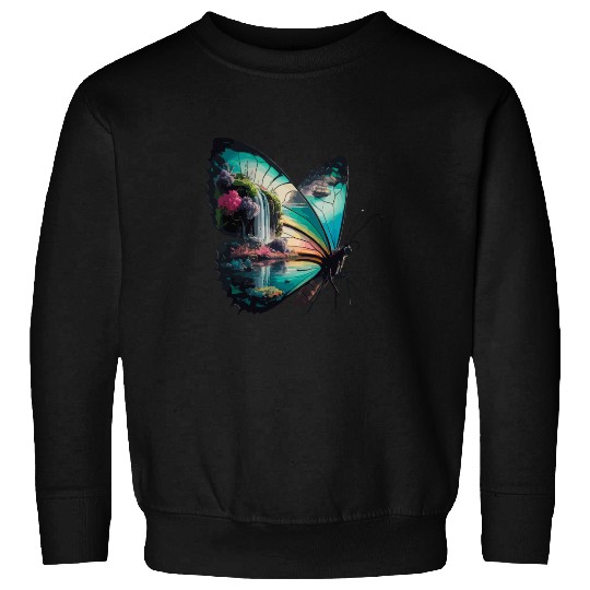 Vivid Butterfly Waterfall Nature Scene Sweatshirts