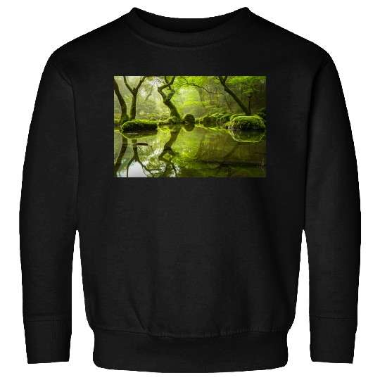 Enchanted Forest Reflections in Tranquil Pond Sweatshirts