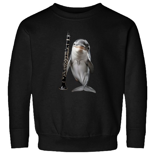 Dolphin Playing Clarinet Realistic Sweatshirts
