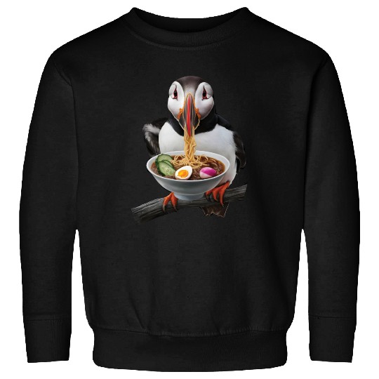 Atlantic Puffin Eating Ramen Realistic Sweatshirts