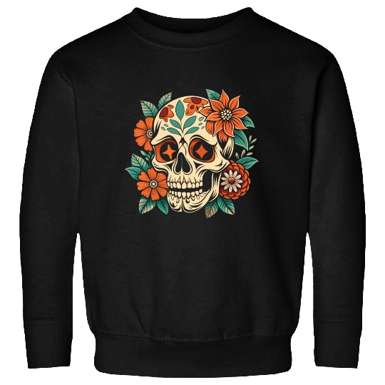 Vintage Retro Halloween Sugar Skull with floral Sweatshirts