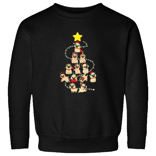 Pug Christmas Tree Dog Santa Claus Hat Xmas Merry Sweatshirts