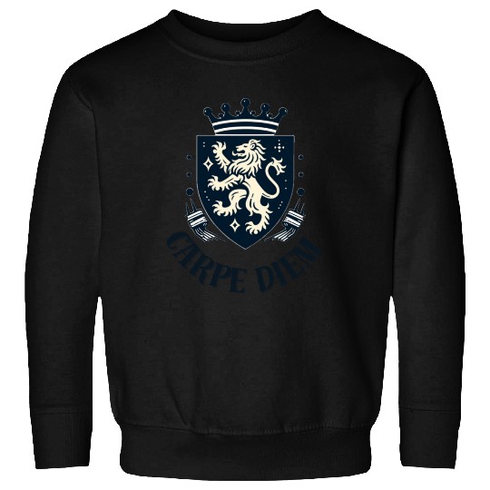 Carpe Diem - Elegant Heraldic Crest With Lion and Sweatshirts