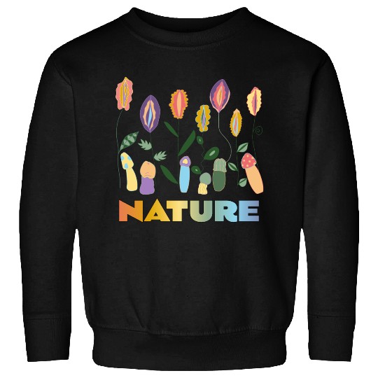 Flower Meadow with Mushrooms. Body Positivity. Sweatshirts