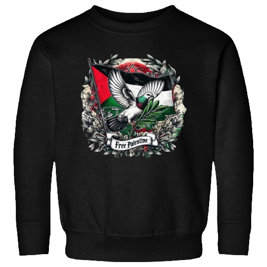 Pigeon holding olive's leaf free Palestine Flag Sweatshirts