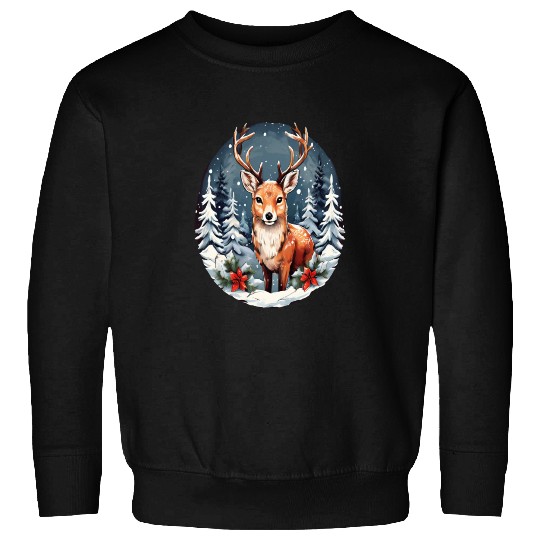 Christmas Deer with Poinsettia and Snow Sweatshirts