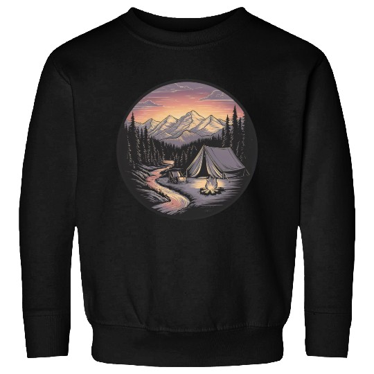 Mountain Morning: Peaceful Camping Monoline Sweatshirts