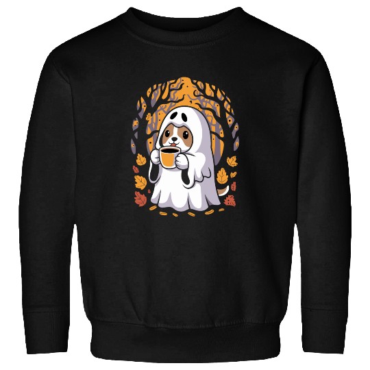 Cute Ghost Dog Sipping Coffee Halloween Sweatshirts