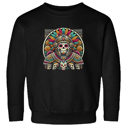 Aztec Warrior Mask with Tribal Art and Ancient Sweatshirts