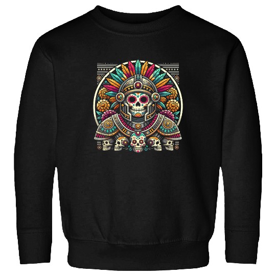 Aztec Warrior Mask with Tribal Art and Ancient Sweatshirts