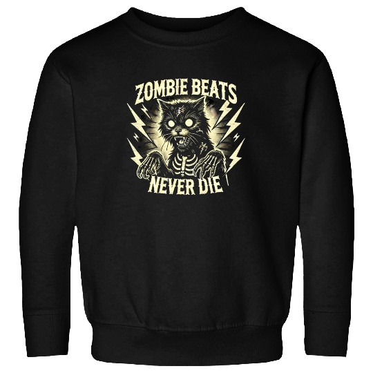 Zombie Cat Halloween Skeleton Skull Horror Fun Art Sweatshirts