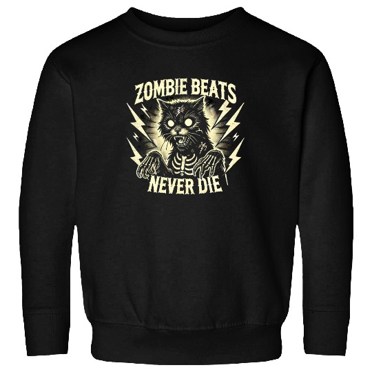 Zombie Cat Halloween Skeleton Skull Horror Fun Art Sweatshirts