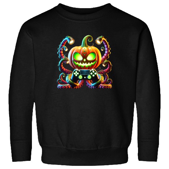 Octopus Pumpkin Gamer with Glowing Halloween Vibes Sweatshirts