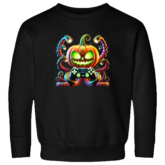 Octopus Pumpkin Gamer with Glowing Halloween Vibes Sweatshirts