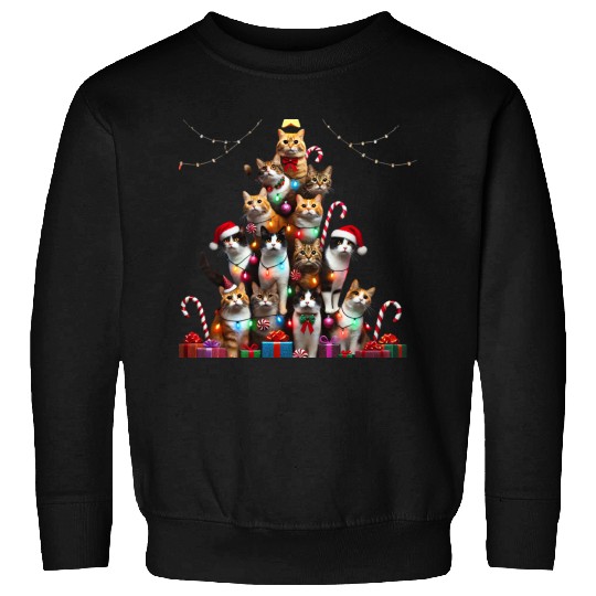 Christmas Cats Tree with Lights and Gifts Sweatshirts