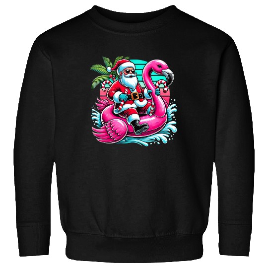 Santa Riding Flamingo in Tropical Christmas Fun Sweatshirts