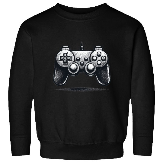 Gamer Controller Cartoon Charcoal Gaming Art Sweatshirts