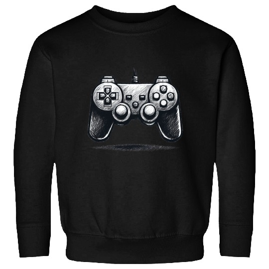 Gamer Controller Cartoon Charcoal Gaming Art Sweatshirts