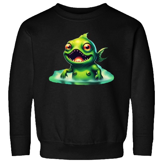 Green Monster Fish Emerge from the Deep Lake Scary Sweatshirts