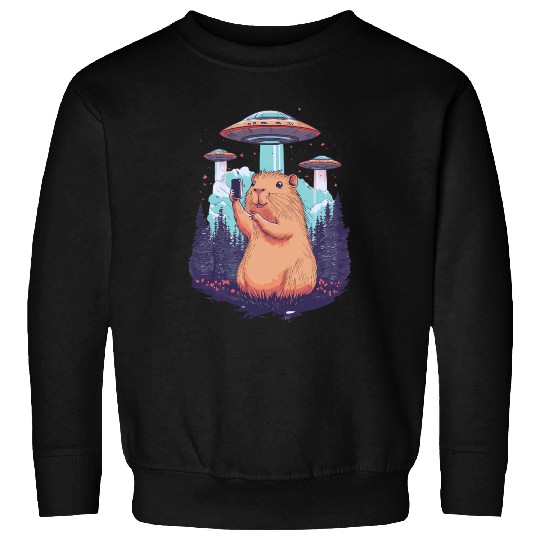Funny Graphic Sweatshirts Capybara Selfie With Ufos Weird