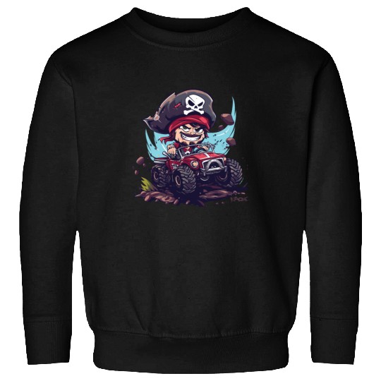 Pirate in Monster Truck Cartoon Adventure Sweatshirts