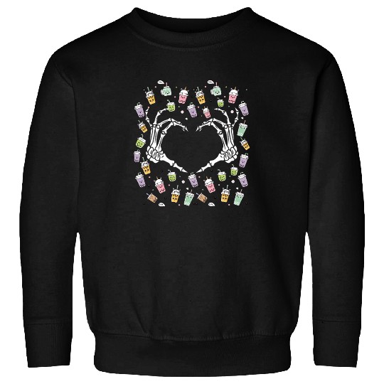 Skeletal Embrace: A Bubble Tea Love Story Sweatshirts