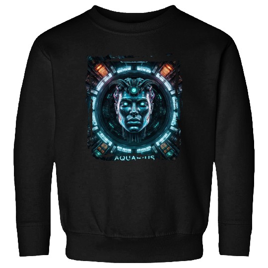 Zodiac sign Aquarius in cyberpunk era Future Sweatshirts